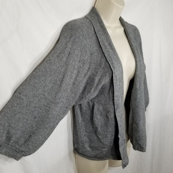Womens Mainbocher Gray Open Cardigan Sweater Lambs Wool Cashmere Angora Blend M - Picture 4 of 6